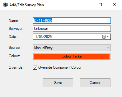 Add/Edit Survey Plan dialog