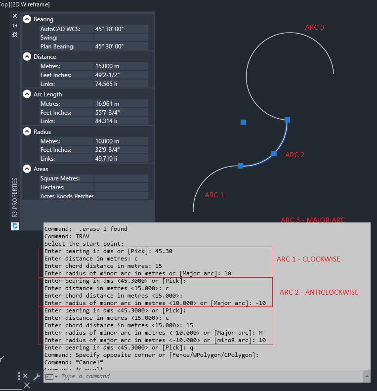 Arc entry at the command line